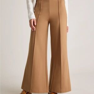 Quince High-Rise Wide-Leg Ponte Pants in Camel Brown